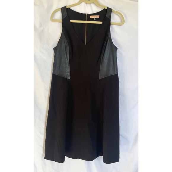 Rebecca Taylor Black Leather Detail Dress LBD, Size 10 - Picture 1 of 7